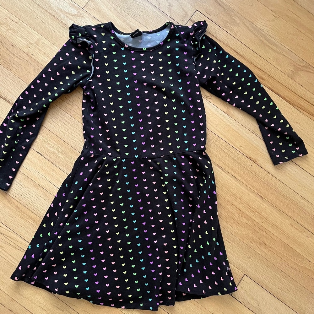 PixieLane Black Pastel Rainbow Hearts Long Sleeve Ruffle Dress Size 8